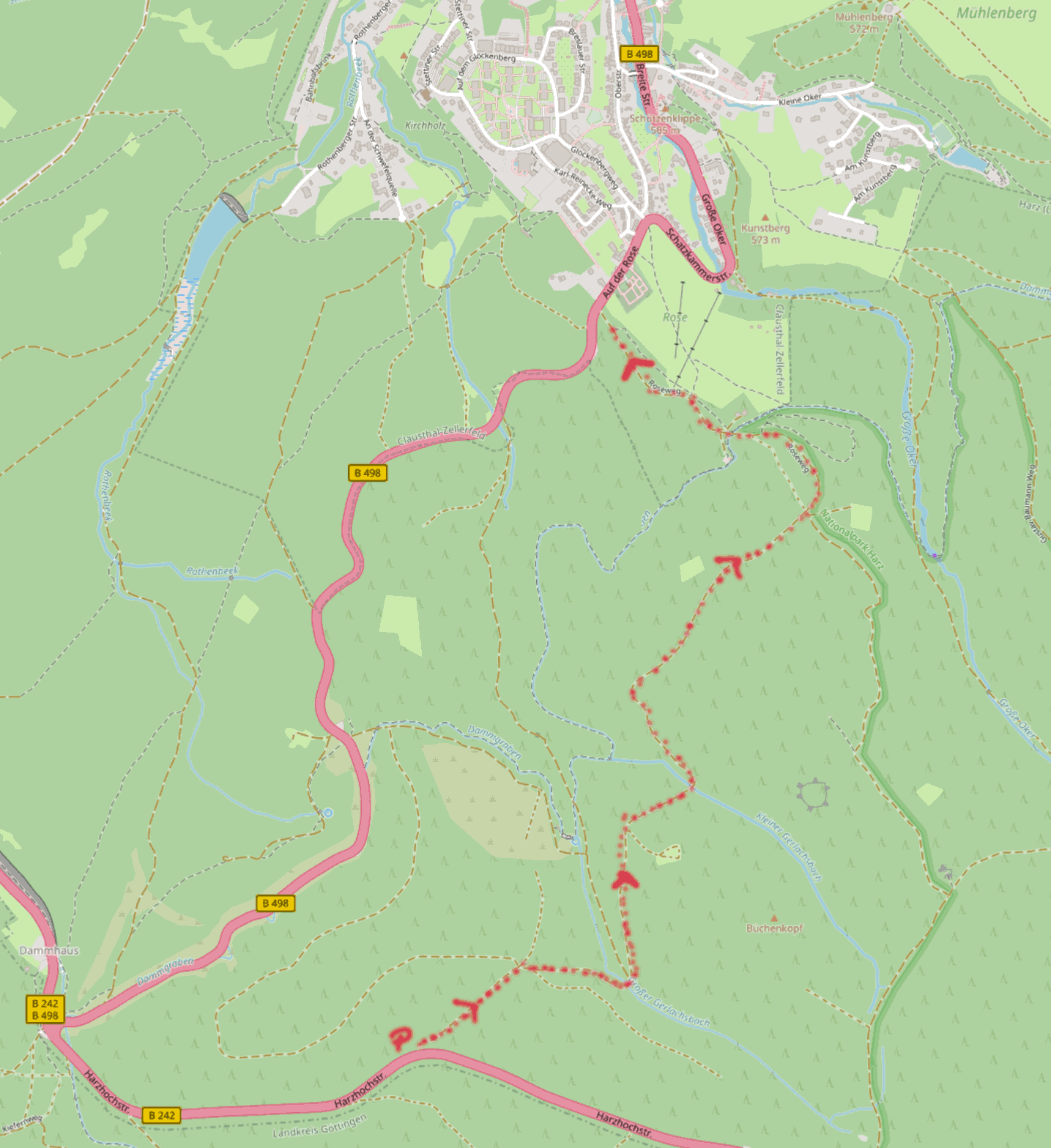 Karte: Wanderung auf dem Roseweg nach Altenau